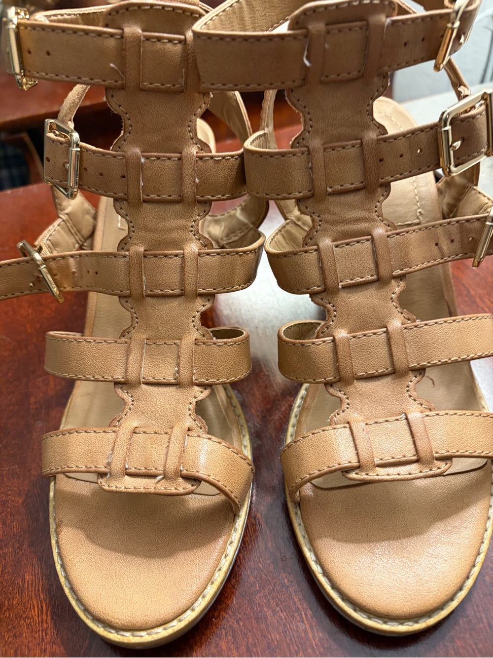 White Mountain Tan Strappy Gladiator Sandals with Buckles
